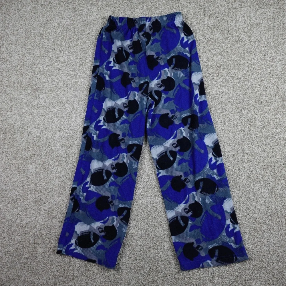 Faded Glory Boys Blue Football Fleece Pajama Pants Size L 10-12 Camo Sports PJ